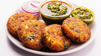 Veg cutlet with green chutney in plate