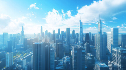 Aerial View of City Skyline and High-Rise Buildings Under Blue Sky and White Clouds