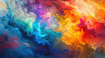A colorful painting of a cloud with a rainbow in the sky