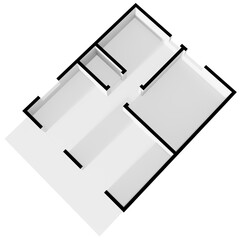 3D Shading Apartment Top View. Planning, Iso, Floorplan.