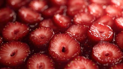 Juicy strawberries lay in a beautiful arrangement, catching the light perfectly