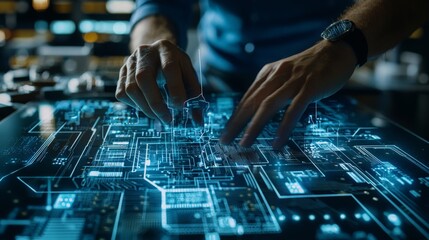 Engineer Working on Circuit Board Wiring Design