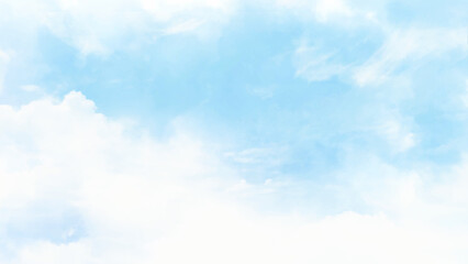 Blue sky with white clouds aquarelle paint paper textured vector canvas. Blue sky with clouds background, abstract watercolor background illustration.