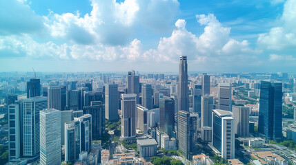 Aerial View of City Skyline and High-Rise Buildings Under Blue Sky and White Clouds
