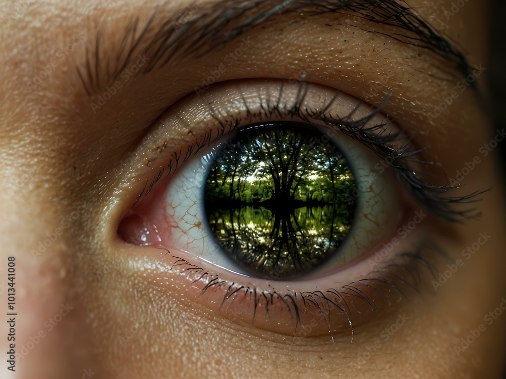 Poster surreal macro photograph of forest reflection in an eye.