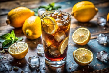 Refreshing summer cocktail with rum cola and lemon garnish