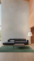 Modern lounge area with sleek furniture and large windows in a contemporary home design
