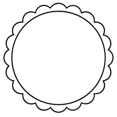 round scalloped frame with hearts outline coloring book page line art drawing