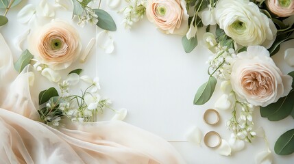 Stunning Peach and White Floral Arrangement with Wedding Rings for Perfect Celebrations of Love and Commitment