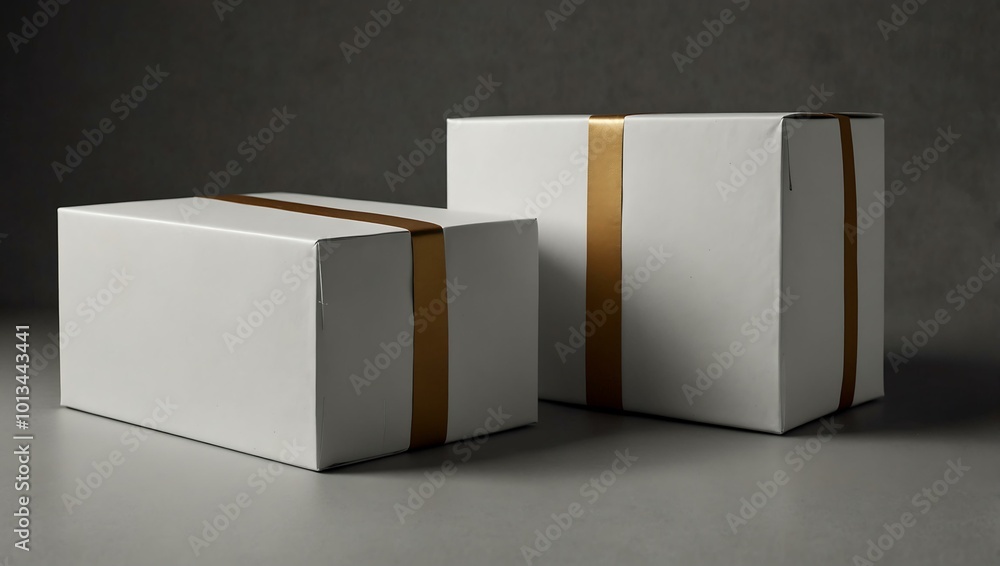Poster two open rectangular white cardboard boxes on a plain backdrop.