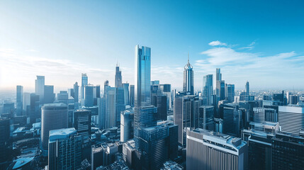 City Skyline and Skyscrapers Under Blue Sky and White Clouds Aerial View
