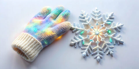 Winter Wonderland: Flat Floating Holographic Snowflake and Glowing Gift Box with Ample Copy Space for Your Seasonal Promotions