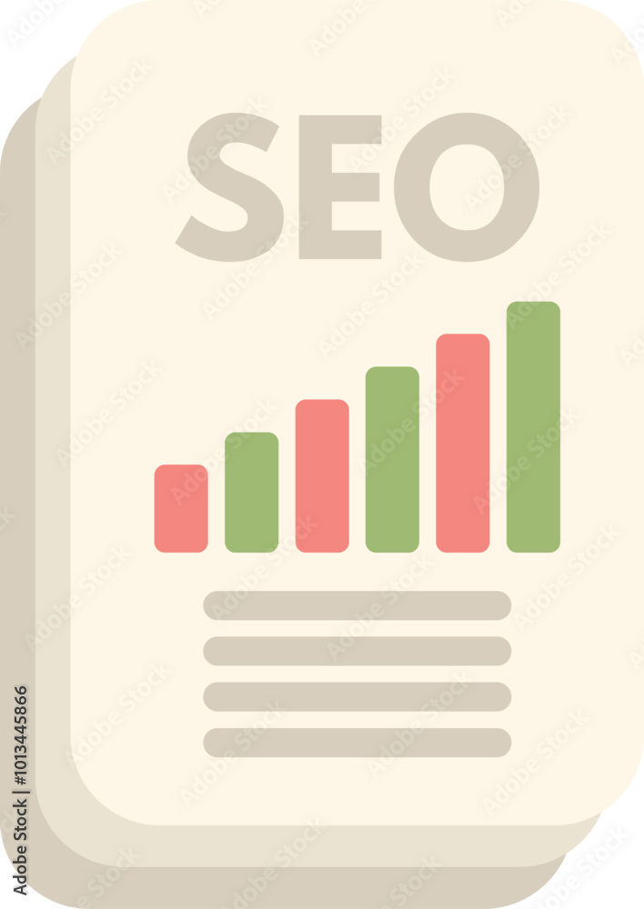 Poster modern flat vector icon of an seo report with a bar chart illustrating website traffic growth