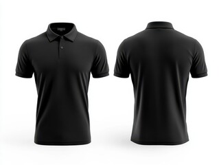 minimalist black polo shirt design showcased in front and back views, highlighting clean lines and versatile style against a crisp white background