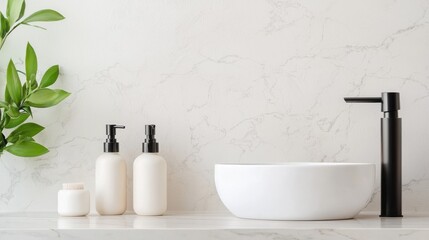 Fototapeta premium Bathroom vanity with skincare products