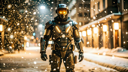 Flat Abstract Glowing Snowball Fight: Futuristic Digital Winter Landscape with Radiant Effects for Creative Advertising