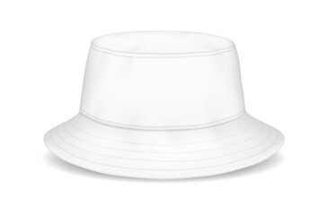 Stylish bucket hat mockup realistic vector illustration. Trendy cap perfect for summer sun protection 3d model on white background
