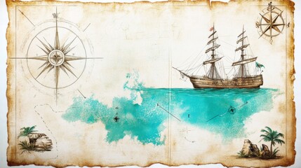 Vintage Map with Ship and Nautical Elements