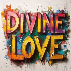 Colorful 3D art with the words 'Divine Love'.