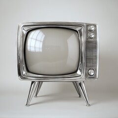 Vintage chrome television with a blank screen.