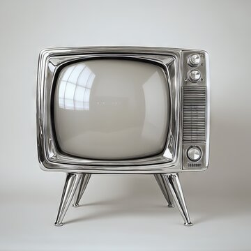 Vintage chrome television with a blank screen.