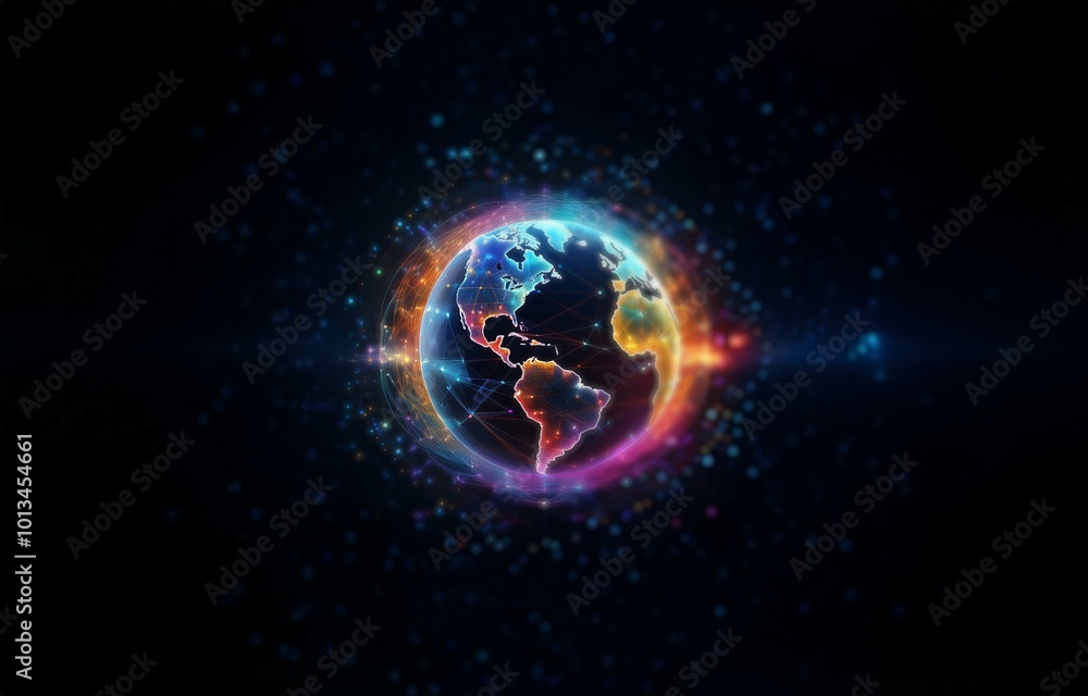 Aufkleber a glowing, colorful, digital representation of the earth with a network of lines connecting points.