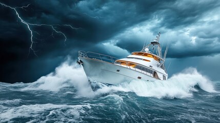 Fototapeta premium Stormy Seas with Yacht Battling Rough Waves