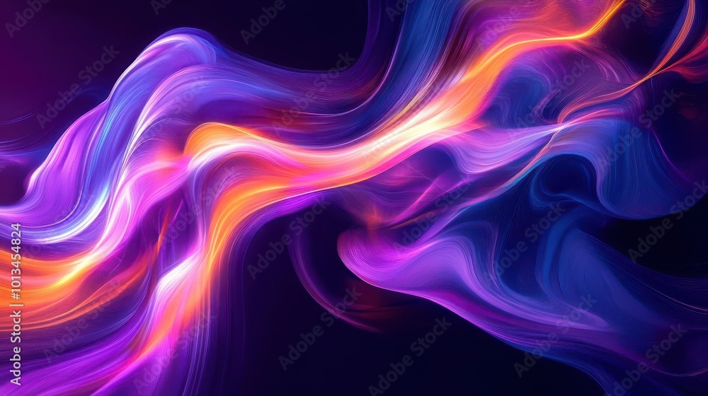 Poster vibrant abstract digital artwork with swirling neon colors. fluid shapes and dynamic lines create a 