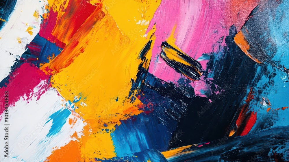 Aufkleber vibrant abstract composition of bold, textured brush strokes in a rich palette of colors, creating a