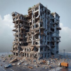 damage building 3d render realistic