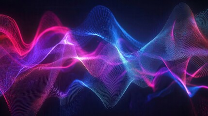 vibrant abstract soundwave visualization with neon colors pulsating against a dark background. dynamic lines and patterns creating a sense of rhythm and energy in motion.