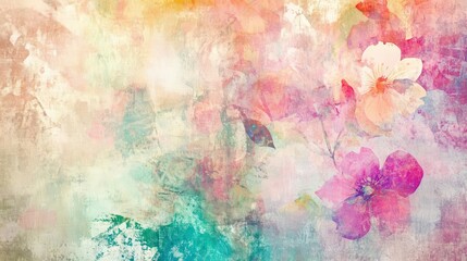 Obraz premium vibrant abstract grunge art with swirling watercolors, layered paper textures, and delicate floral motifs. ethereal pastel hues blend with bold splashes of color.