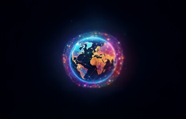 Fototapeta premium A glowing digital globe with a network of lines emanating from it.