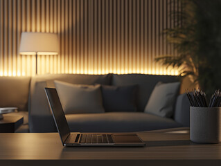 Modern Home Office with Warm Lighting