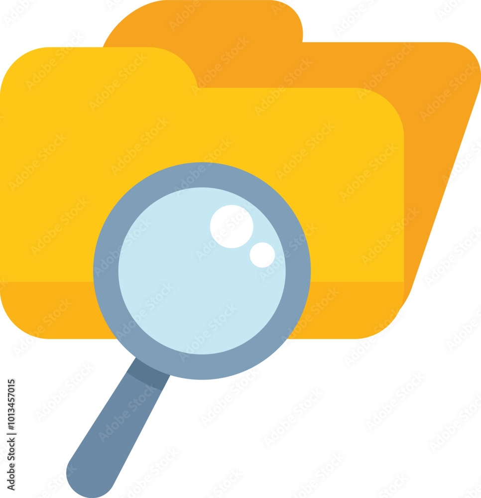Poster magnifying glass is inspecting an open folder, symbolizing file search, data discovery, or informati