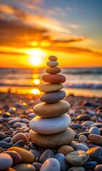 Balanced Zen: Stacked Stones at Sunset, background, wallpaper, desktop, mobile
