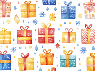 Seamless Watercolor Tile Background: Eco-Friendly Hanukkah Gifts Wrapped in Cloth - Sustainable & Zero Waste Design in Soft Pastels