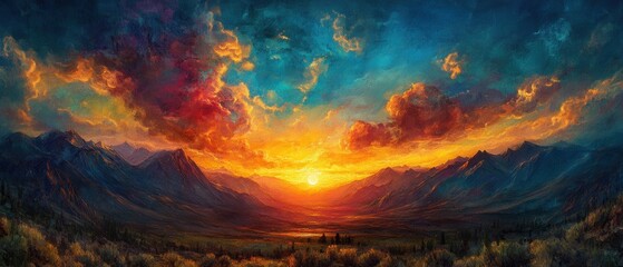 Golden Hour Sunset with Silhouetted Mountains Over Water