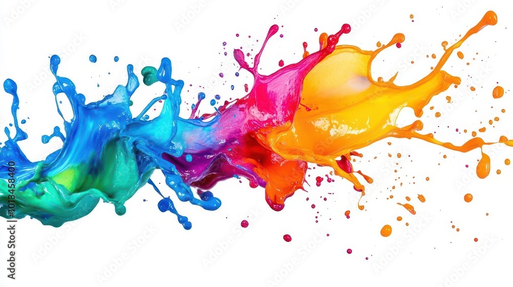 Wall mural vibrant paint splash frozen in mid-air, explosive burst of color against white background, dynamic and energetic composition