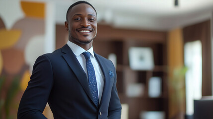 Fototapeta premium Smiling Black Businessman in Suit 