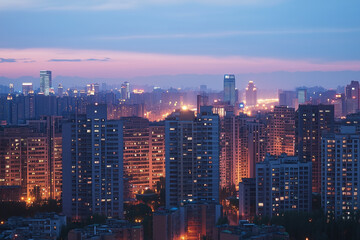 Obraz premium Evening City Skyline at Dusk