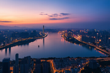 Fototapeta premium Evening City Skyline at Dusk