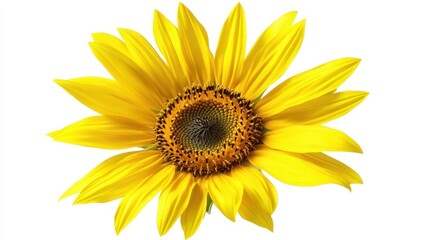 Fototapeta premium vibrant yellow sunflower with intricate petal details, dramatic lighting casting soft shadows, isolated against a pure white background for maximum impact