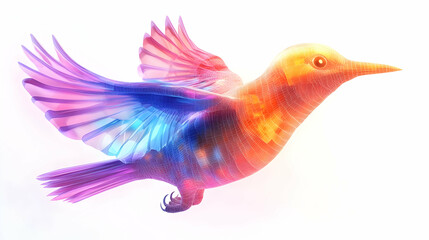 Fototapeta premium 3D Abstract Glowing Bird in Flight Symbolizing Freedom and Human Rights � Vibrant Digital Art for Human Rights Day on Isolated White Background