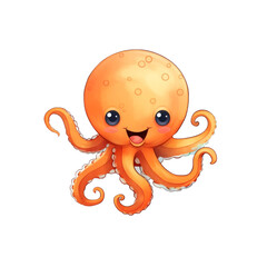 a smiling cartoon octopus with an orange head and purple tentacles. Suitable for children's books, educational materials, and marine related designs. Generative AI