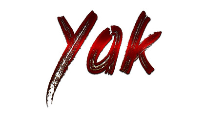 3D blood red word design of Yak on white background.	