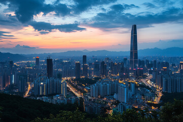 Fototapeta premium Evening City Skyline at Dusk