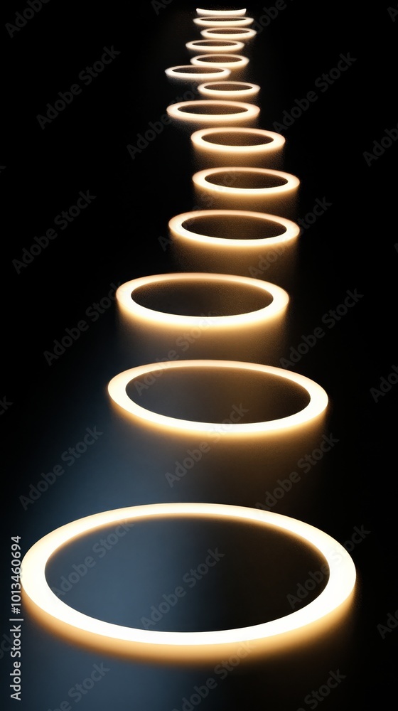 Aufkleber glowing circular rings in perspective with dark background, futuristic design concept