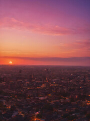 Naklejka premium The sky at dawn, with a soft gradient of pink, purple, and orange as the first rays of sunlight peek over the horizon 