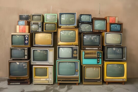 vintage television stack nostalgic journey through technology, retro photography